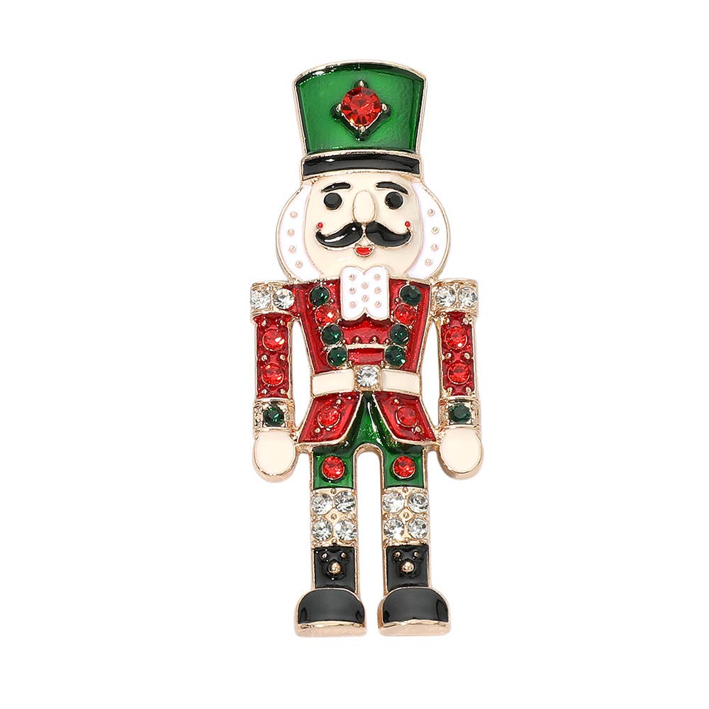 Gem Accent Nutcracker Soldier Pin Brooch