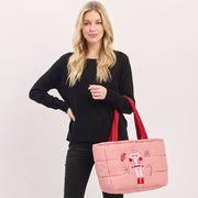 Nutcracker Holiday Candy Cane Embroidered Quilted Shoulder Tote Bag