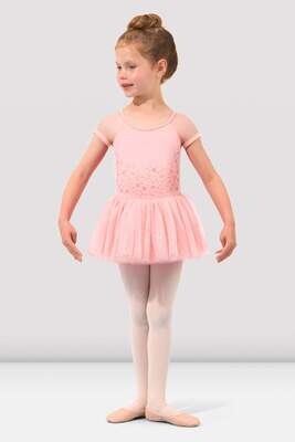 Bloch Cap Sleeve Flower Vine Cross Back Tank Dress w/ Leotard