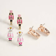 3Pairs - Nutcracker Soldier Mouse King Ballet Shoe Stud Earring Set
