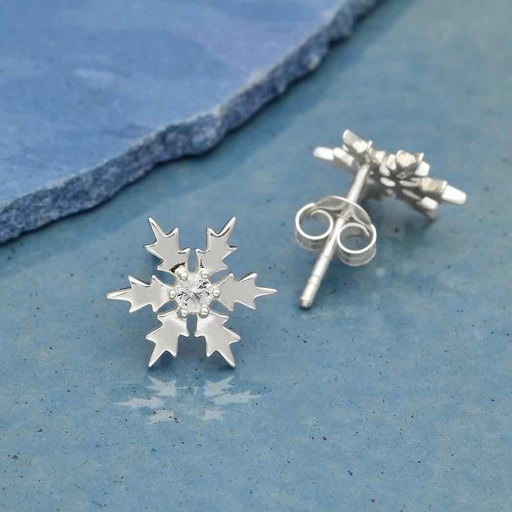 Sterling Silver Snowflake Earrings w/zircon center