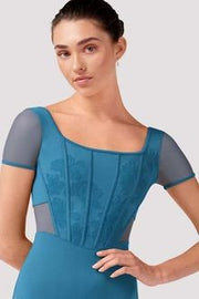 Olivia Cap Sleeve Floral Embroidered Leotard