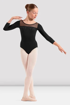 Girls Mirella Petite Adagio 3/4 Sleeve Embroidered Leotard