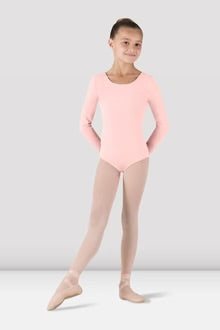 Round Neck Long Sleeve Leotard Light Pink