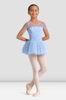 Snowflake Kaleidoscope Mesh Cap Sleeve Keyhole Tutu Dress Blue