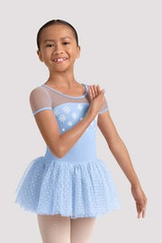 Snowflake Kaleidoscope Mesh Cap Sleeve Keyhole Tutu Dress Blue