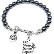 Eat Sleep Dance Repeat Hematite Braclet Silver/Grey