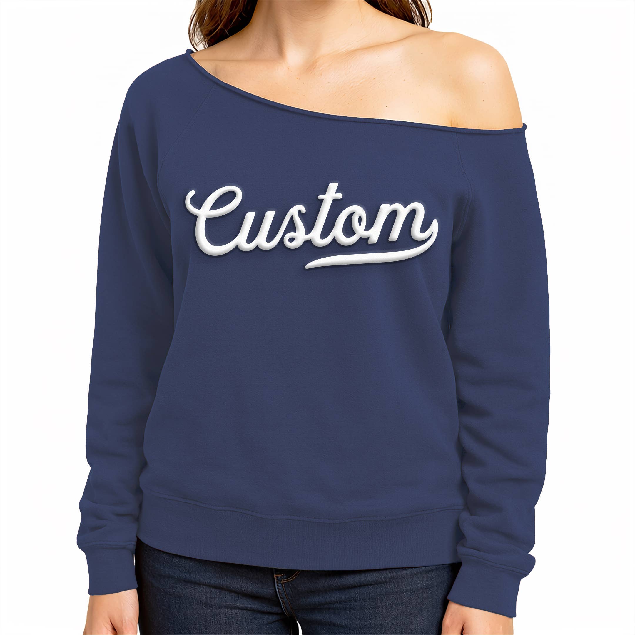 CUSTOM Puff Print Lightweight Off Shoulder Sweatshirt