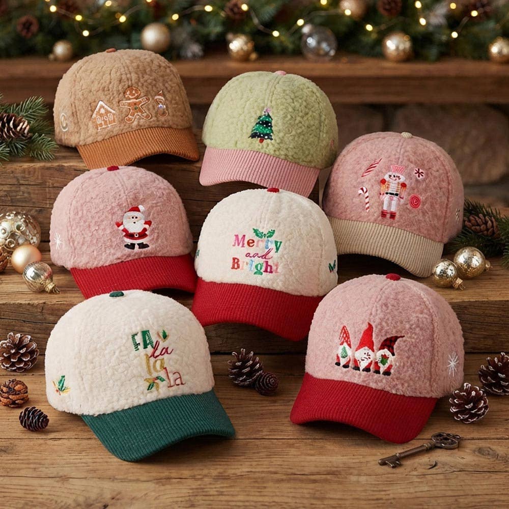 Nutcracker Holiday Candy Cane Embroidered Fuzzy Corduroy Baseball Cap