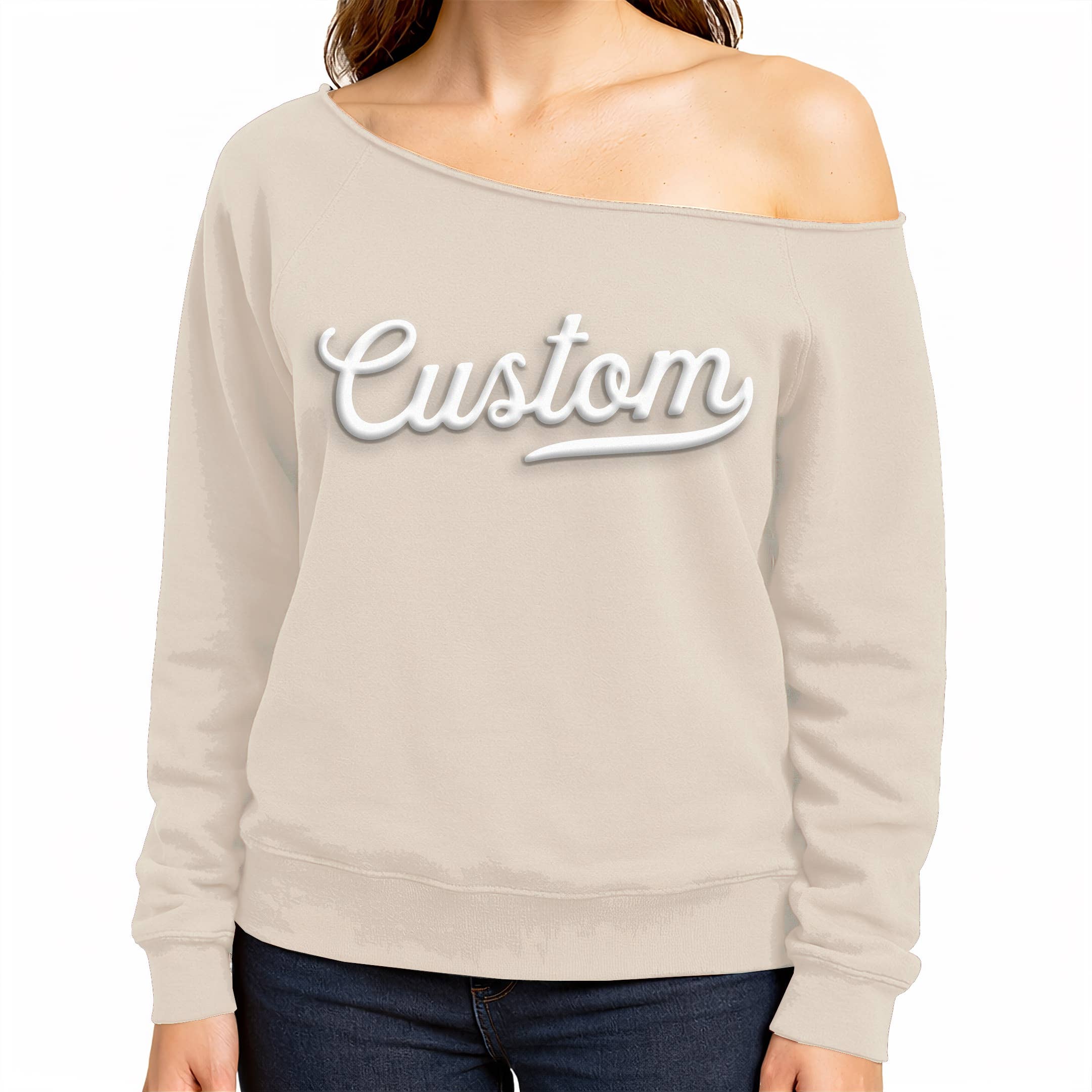 CUSTOM Puff Print Lightweight Off Shoulder Sweatshirt