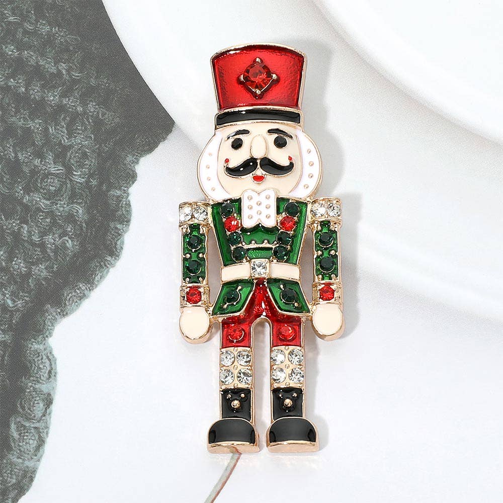 Gem Accent Nutcracker Soldier Pin Brooch