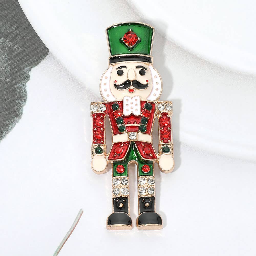 Gem Accent Nutcracker Soldier Pin Brooch