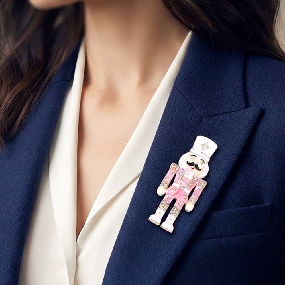Gem Accent Nutcracker Soldier Pin Brooch