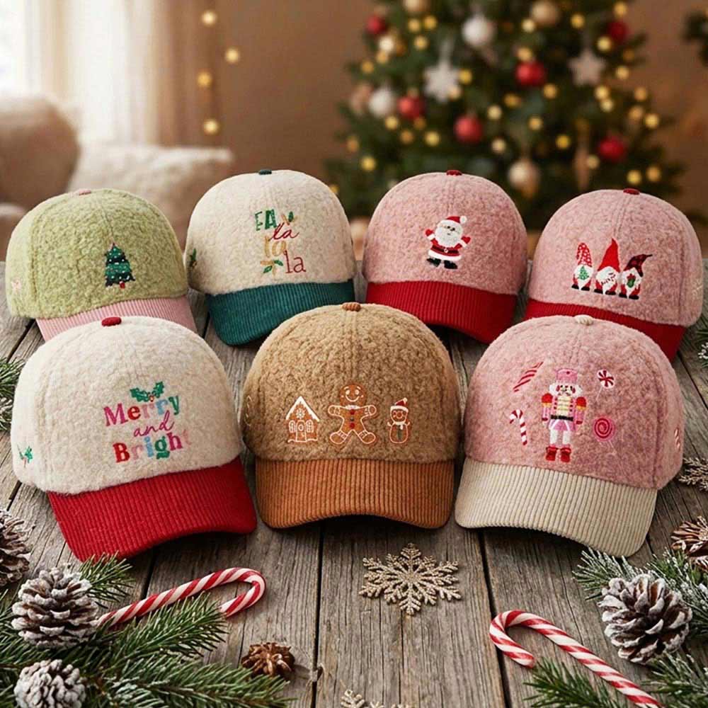 Nutcracker Holiday Candy Cane Embroidered Fuzzy Corduroy Baseball Cap